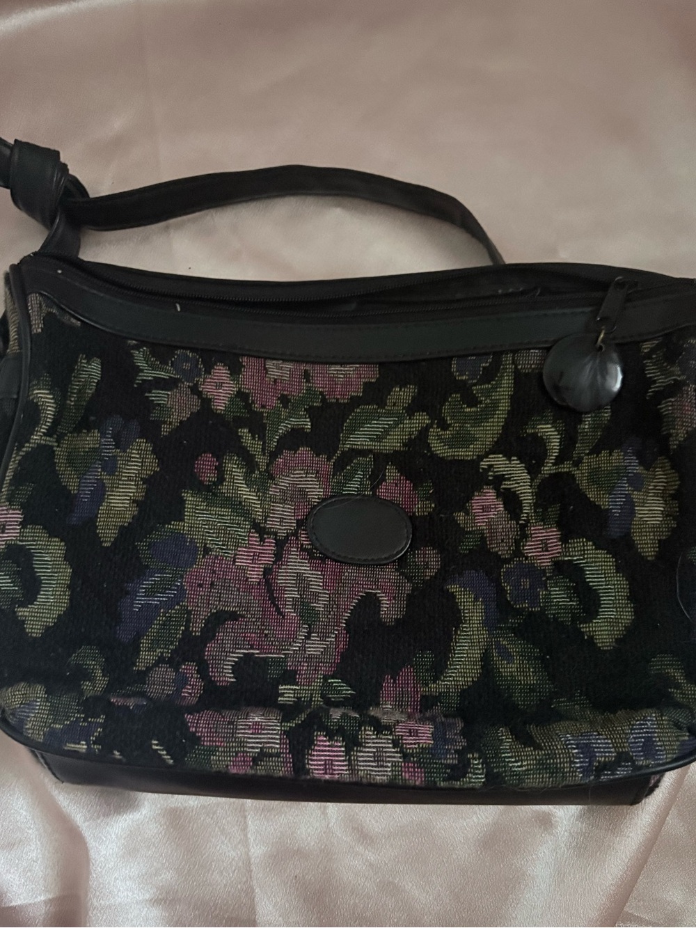 Vintage Dark Floral Tapestry Shoulder Bag & Matching Wallet Set 2pc Combo